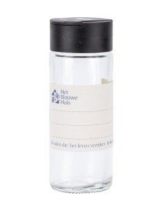 Kruidenpot glas met strooideksel incl. etiket (hoog, 100ml)